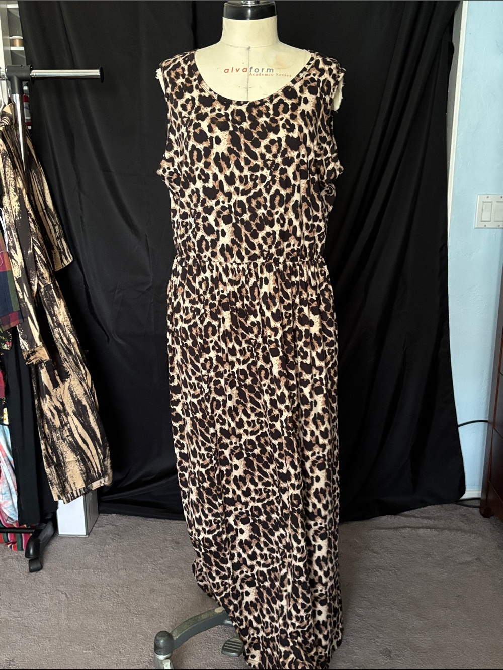 Sleeveless Leopard Print Maxi Dress - Brown/Cream